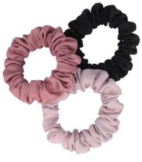 Set Of 3: Satin Scrunchie Set Of 3: Black & Light Pink & Pale Pink