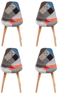 Set of 4 Nordic medieval style art dining chairs, beech wood foot metal bracket, suitable for kitchen, dining room (red / blue)