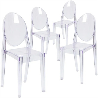 Set of 6 Transparent Crystal Ghost Chair with Oval Back Modern Makeup Dining Chairs Stackable Ghost Side Chair Garden Chairs Set