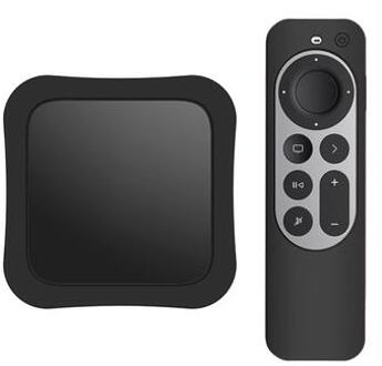 Set-top box + afstandsbediening Silicone Anti-drop beschermhoezen Set voor Apple TV 4K 2021 - Zwart