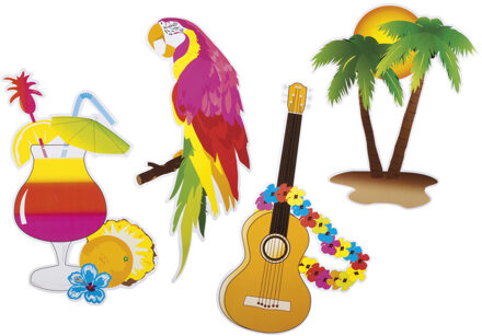 Set tropische Hawaii Wanddecoratie (4 Stuks) Multikleur - Print