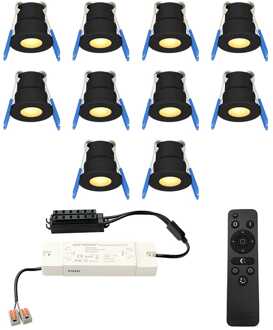Set van 10 12V 3W - Mini LED Inbouwspot - Zwart - Dimbaar - Verzonken - Verandaverlichting - IP65 voor buiten - 2700K - Warm wit
