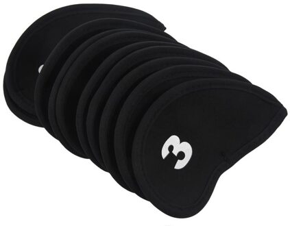 Set Van 10 Golf Iron Head Cover Neopreen Club Wedge Beschermende Headcovers Zwart