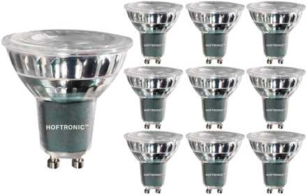 Set van 10 LED GU10 Spots - Dimbaar - 4 Watt 345 Lumen - 2700K warm wit - Glas - Vervangt 50 Watt - GU10 fitting - LED Reflector - Universele fitting Transparant