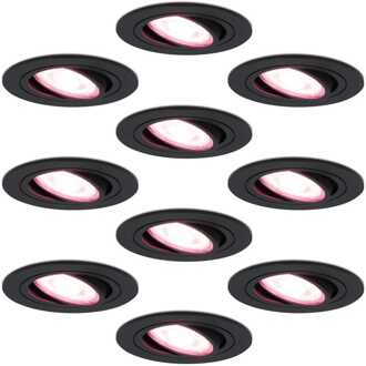 Set van 10 Miro smart inbouwspots - Wifi + Bluetooth - RGBWW - GU10 - Kantelbaar - Google Home, Amazon Alexa en Siri - IP20 voor binnen - Zwart