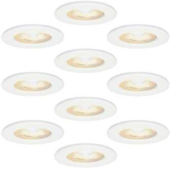 Set van 10 Nola - LED inbouwspots - lage inbouwdiepte (49mm) - 5 Watt 480Lumen - 2700K Warm wit - Dimbaar - Rond - IP65 waterdicht voor binnen, buiten en badkamer - Wit