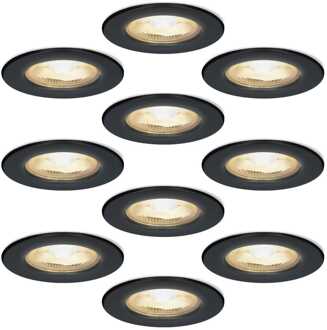 Set van 10 Nola - LED inbouwspots - lage inbouwdiepte (49mm) - 5 Watt 480Lumen - 2700K Warm wit - Dimbaar - Rond - IP65 waterdicht voor binnen, buiten en badkamer - Zwart