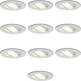 Set van 10 Pittsburg LED inbouwspots - 4 Watt 345 lumen - GU10 - 2700K warm wit - Dimbaar - Rond - Kantelbaar - Voor binnen - Wit