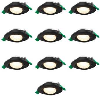 Set van 10 Prado dimbare LED-inbouwspots - 6 watt 570 lumen - CCT instelbare lichtkleur 2700K/4000K/6000K - Lage inbouwdiepte 25 mm - Rond - IP20 voor gebruik binnenshuis - Zwart