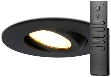 Set van 10 stuks LED inbouwspots Napels IP65 8 Watt 2700K dimbaar 360° kantelbaar zwart incl. afstandsbediening