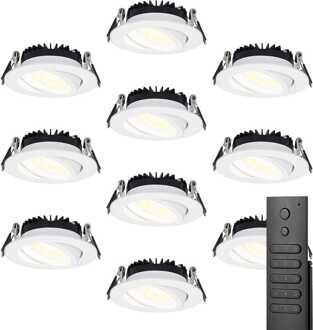 Set van 10 stuks LED inbouwspots Rome wit IP44 6 Watt 2700K dimbaar kantelbaar incl. afstandsbediening 5 jaar garantie