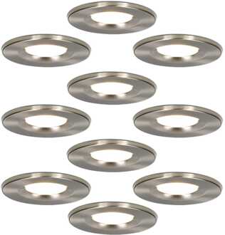 Set van 10 Venezia LED inbouwspots - 6 Watt 650 lumen - 2700K warm wit - Dimbaar - Rond - IP65 waterdicht - RVS - Voor binnen, buiten en badkamer