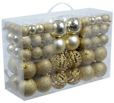 Set van 100x voordelige gouden kerstballen 3, 4 en 6 cm - Kerstbal Goudkleurig