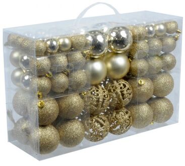 Set van 100x voordelige gouden kerstballen 3, 4 en 6 cm - Kerstbal Goudkleurig