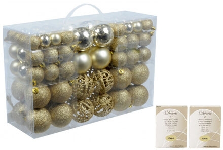 Set van 100x voordelige gouden kerstballen met kerstbalhaakjes - Kerstbal Goudkleurig