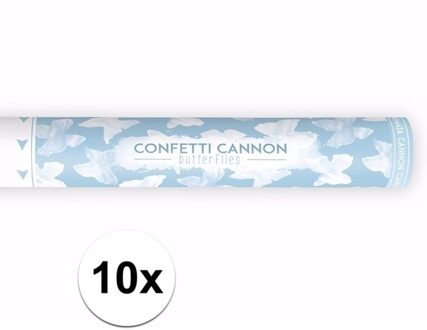 Set van 10x Confetti shooters witte vlinders 40 cm