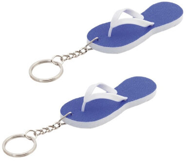 Set van 10x stuks sleutelhangers teenslippers 8 cm blauw - Tropische Hawaii uitdeel cadeautjes