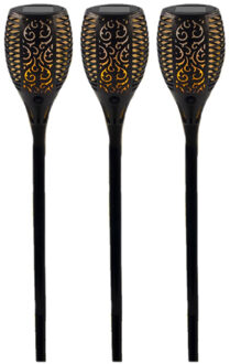 Set van 10x stuks solar tuinlamp / fakkel - vlameffect - op zonne-energie - zwart - 78 cm - tuinfakk
