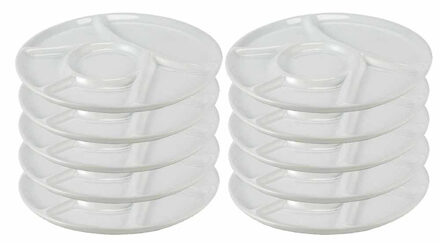 Set van 10x witte fondue/gourmet/bbq borden 22,7 x 1,8 cm 6 vakken - Dinerborden 6-vaks vierkant - Fonduebord - Gourmetbord - Barbecuebord