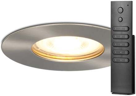 Set van 12 dimbare LED inbouwspots Bari RVS GU10 5 Watt 2700K IP65 spatwaterdicht incl. afstandsbediening