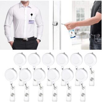 Set Van 12, Intrekbare Badge Houder Karabijnhaak Reel Clip Op Id-kaart Houders Badge Rollen wit