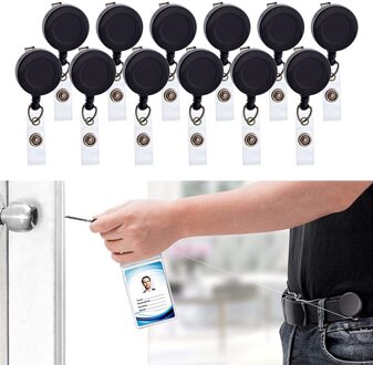 Set Van 12, Intrekbare Badge Houder Karabijnhaak Reel Clip Op Id-kaart Houders Badge Rollen zwart
