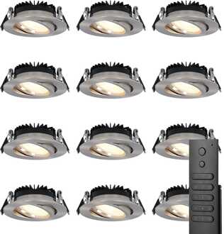 Set van 12 stuks LED inbouwspots Rome RVS IP44 6 Watt 2700K dimbaar kantelbaar incl. afstandsbediening 5 jaar garantie