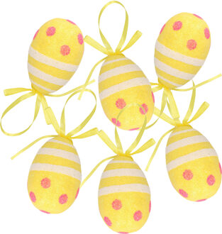 Set van 12x decoratie paaseieren hangend geel glitter - piepschuim - 6 cm
