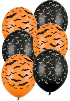 Set van 12x Halloween ballonnen vleermuis print zwart en oranje