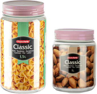 set van 12x kunststof keuken voorraadpotten - weckpotten - 1.0 en 1.5 liter - oud