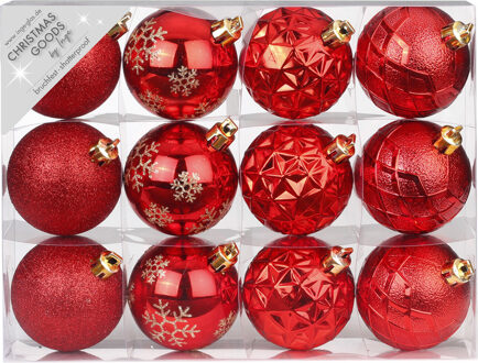 Set van 12x luxe rode kerstballen 6 cm kunststof mat/glans