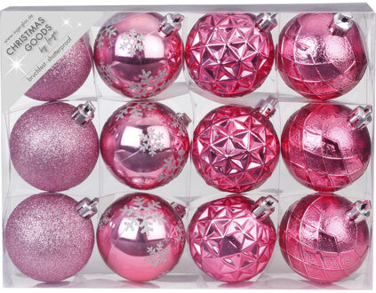 Set van 12x luxe roze kerstballen 6 cm kunststof mat/glans - Kerstbal