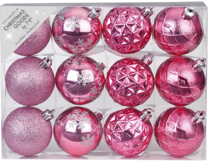 Set van 12x luxe roze kerstballen 6 cm kunststof mat/glans