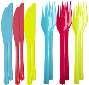 Set van 12x messen en 12x vorken - kunststof - herbruikbaar plastic - 19 cm - BBQ / Verjaardag
