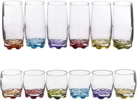 Set van 12x stuks drinkglazen/waterglazen - kleurenmix