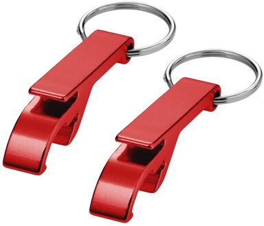 Set van 12x stuks flesopeners met sleutelhanger rood 6 cm - Voordelige weggevertjes