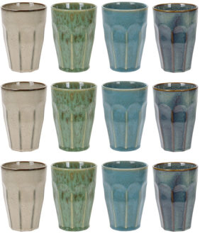 Set van 12x stuks grote luxe gekleurde porseleinen melkbekers 330 ml