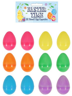 Set van 12x stuks kunststof surprise paaseitjes multi-kleur 6 cm
