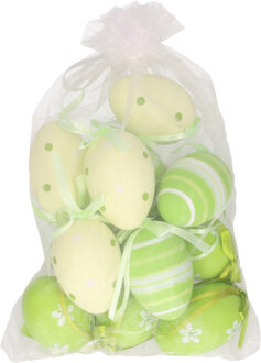 Set van 12x stuks paaseitjes groen in organza zakje 6 cm