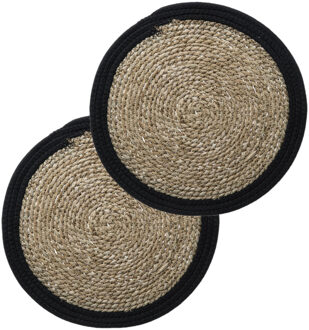 Set van 12x stuks placemats zeegras zwart 39 cm