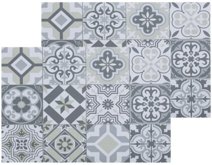 Set van 12x stuks rechthoekige placemats mozaiek grijs vinyl 45 x 30 cm