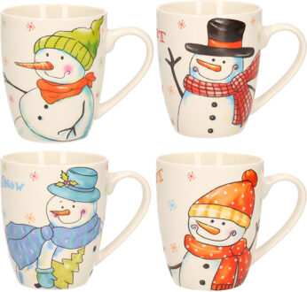 Set van 12x stuks sneeuwpop kerstmokken / chocolademelk bekers voor kinderen