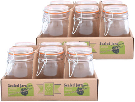 Set van 12x weckpotten/inmaakpotten - 230 ml - met rode rubberen ring/klepdeksel en beugelsluiting