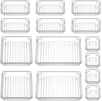 Set Van 14 Bureaulade Organisator Trays,Clear Vanity Lade Verdelers Make Cosmetische Organisatoren Voor Slaapkamer Dressoir Kantoor