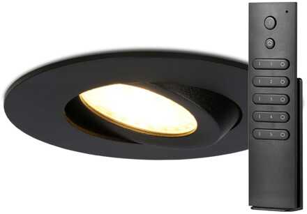 Set van 16 stuks LED inbouwspots Napels IP65 8 Watt 2700K dimbaar 360° kantelbaar zwart incl. afstandsbediening