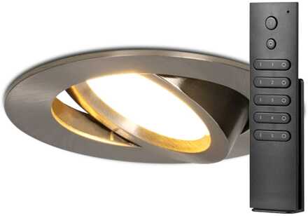 Set van 18 stuks LED inbouwspots Rome RVS IP44 6 Watt 2700K dimbaar kantelbaar incl. afstandsbediening 5 jaar garantie