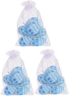 Set van 18x decoratie paaseieren hangend - blauw glitter - piepschuim - 6 cm