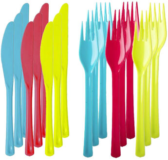 Set van 18x messen en 18x vorken - kunststof - herbruikbaar plastic - 19 cm - BBQ / Verjaardag