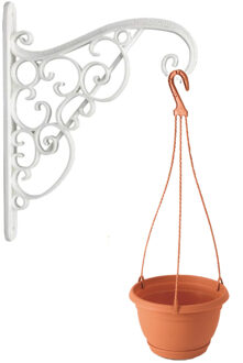 Set van 1x stuks witte Akant sierlijke bloempothanger met hangende terracotta bloempot 2 liter