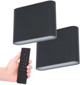 Set van 2 Dallas S LED Wandlampen - Zwart - 6 Watt 720 lumen - 3000K warm wit - Up & Down light - IP54 waterdicht - Incl. dimmer met afstandsbediening - Binnen & buiten